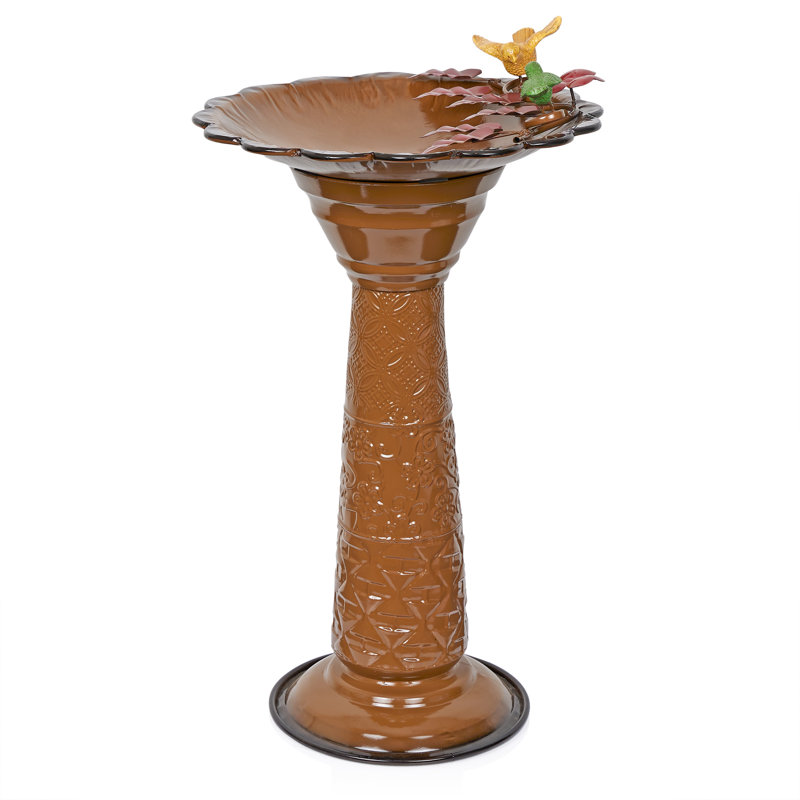 Bain d'oiseaux sur piédestal en métal avec support Vintage, Brun