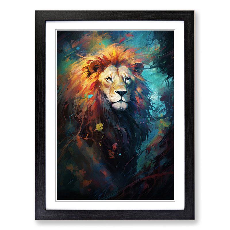 Lion Conceptual - Single Picture Frame Print on Wood, Black Framed, 46cm H x 34cm W x 2cm D