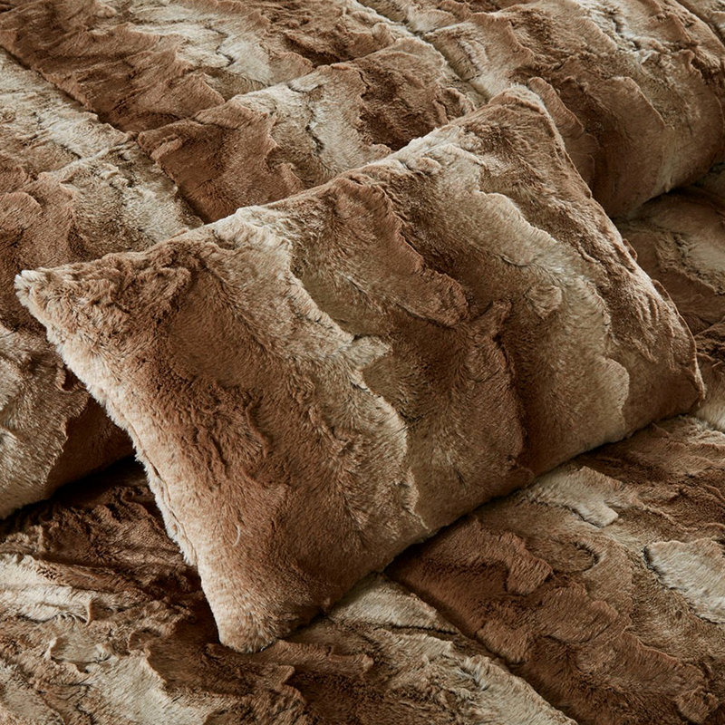 Édredon double en fausse fourrure - rembourrage chaud comprenant un édredon, 2 taies décoratives, un coussin décoratif