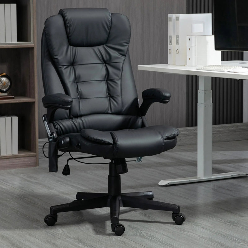 Durable Cozy Heated Massage Reclining Office Chair 6 Vibration Points Desk Armrest Remote, Black