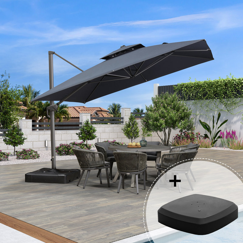 Yamari 11' Square Advanced Fabric Cantilever Umbrella with wheeled Base, Dark Gray