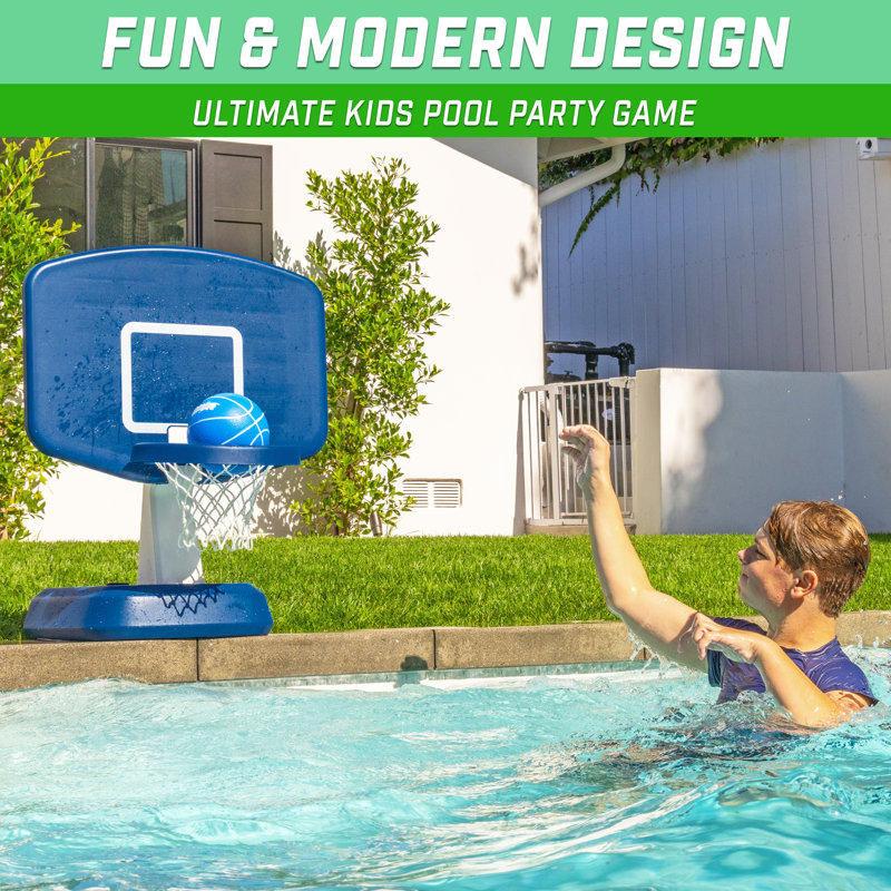 Blue Portable Poolside Basketball Hoop with Water Ball