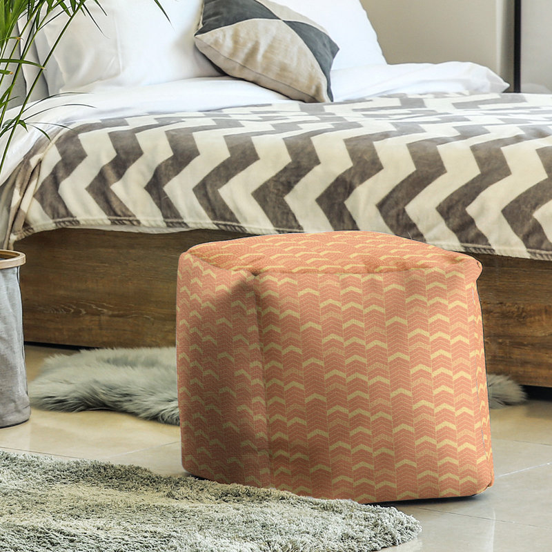 Upholstered Ottoman, Orange/Yellow