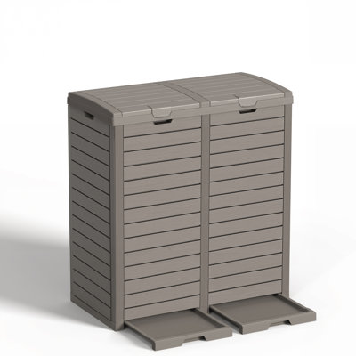 33.87"H 62 Gallon Waterproof  Resin Dual Lid Design Trash Can(Light Brown/Gray)