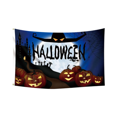 Décoration de halloween d'Halloween maison drapeau citrouille-lanterne 3 x 5 pi