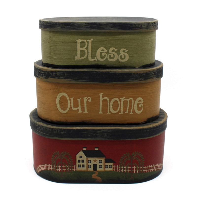 Oval Rustic Vintage Cardboard Nesting Boxes Set of 3
