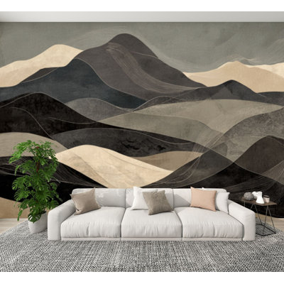 Peel and Stick Wallpaper Neutral Palette Mountain Wall Murals 100"H x 144"W Removable PVC Wall Paper Self-Adhesive Wall Decor for Bedroom Living Room Home Office