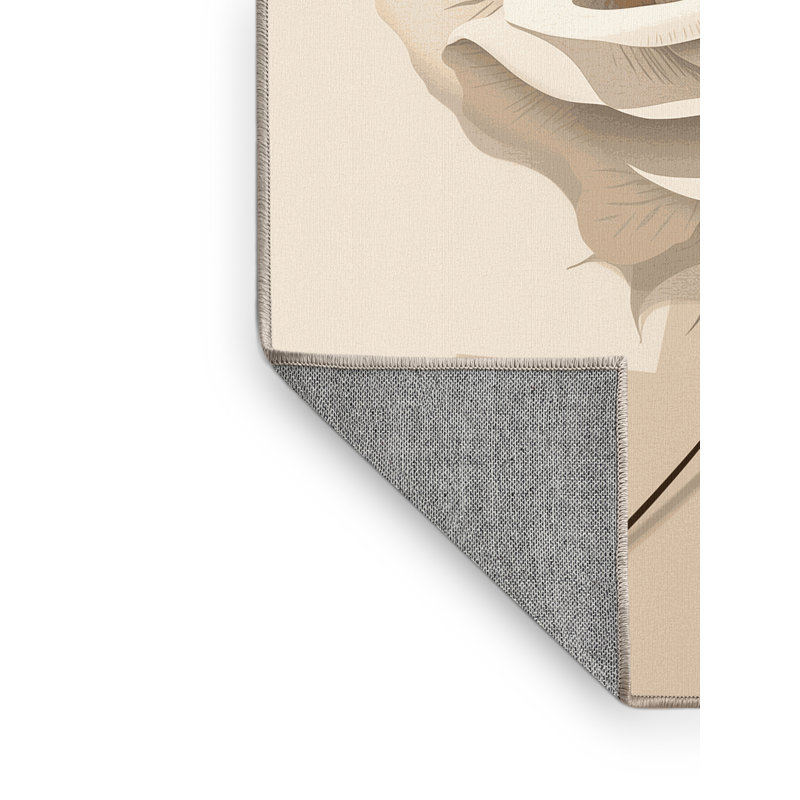 Machine Washable Orlandra White Rose Minimalist Solid Color Rug in Beige – Beige Binding, 6x9