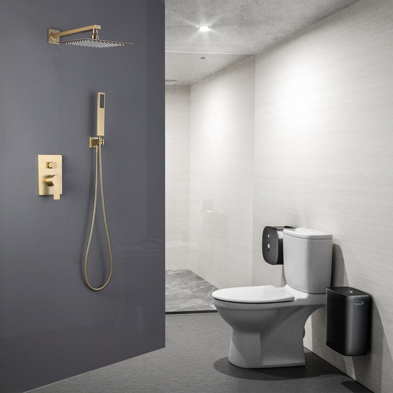 Complete Shower System with Rough in-Valve,  Brushed Gold