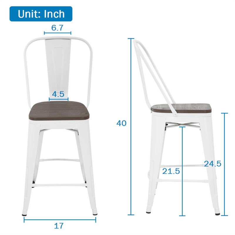 Tabouret de comptoir en bois massif 24,5 po, Blanc