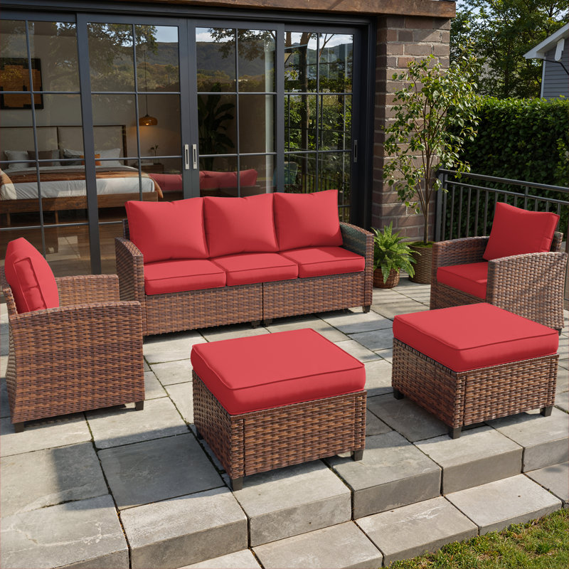  Ensemble de conversation d'extérieur à 5 coussins avec coussin, Rouge