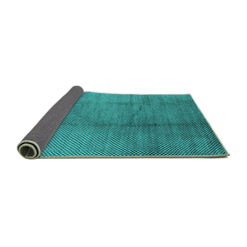 Tapis géométrique en laine / polyester tissé à la machine en turquoise / noir, Carré 8 pi