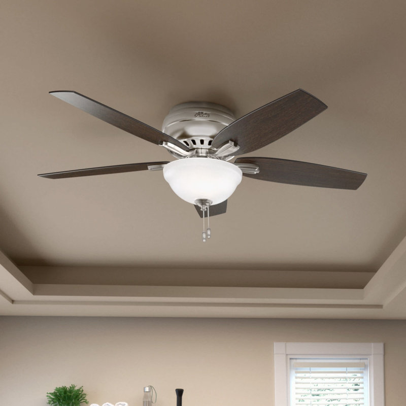Hunter 52 inch Newsome Low Profile Ceiling Fan with LED Light Kit and Pull Chain, Brushed Nickel