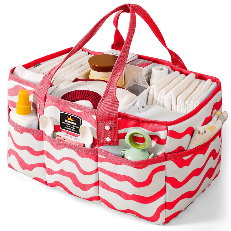 Portable Diaper Caddy Organizer with Removable Dividers, Large Capacity Baby Nursery Storage, Pink