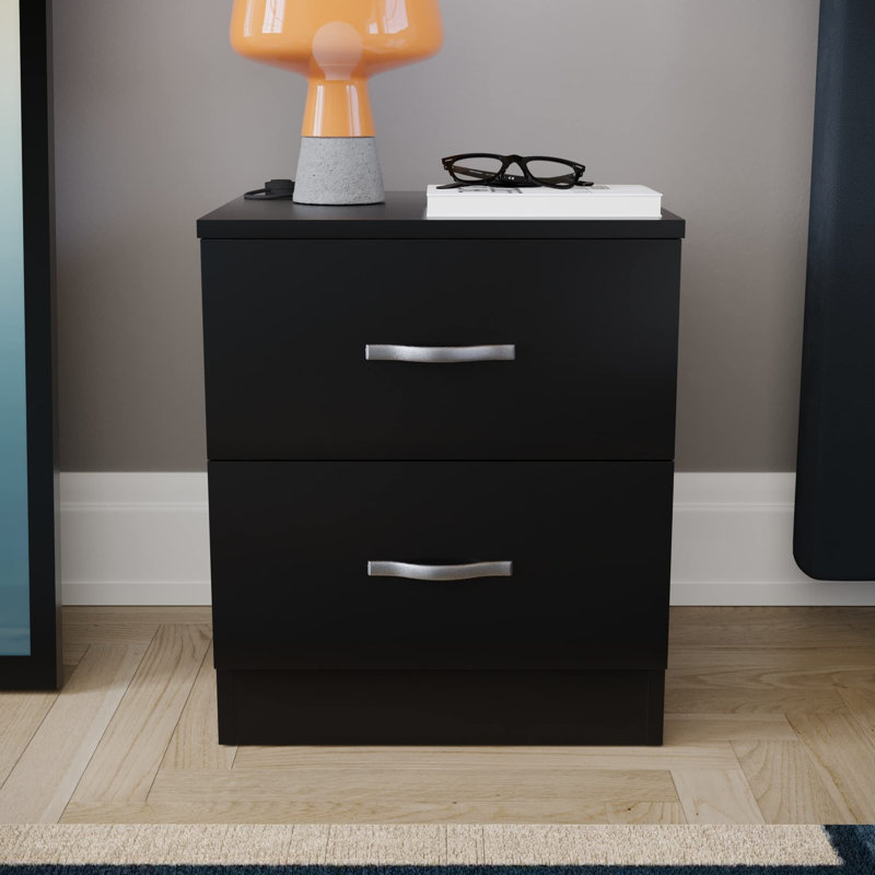 Antroine 40cm W Solid + Manufactured Wood Bedside Table, Black