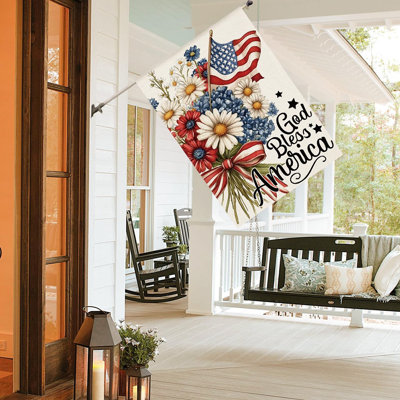 Drapeau patriotique de la maison florale du 4 juillet 28 po x 40 po à double face à l'extérieur, jour commémoratif «God Bless America Yard», décoration extérieure