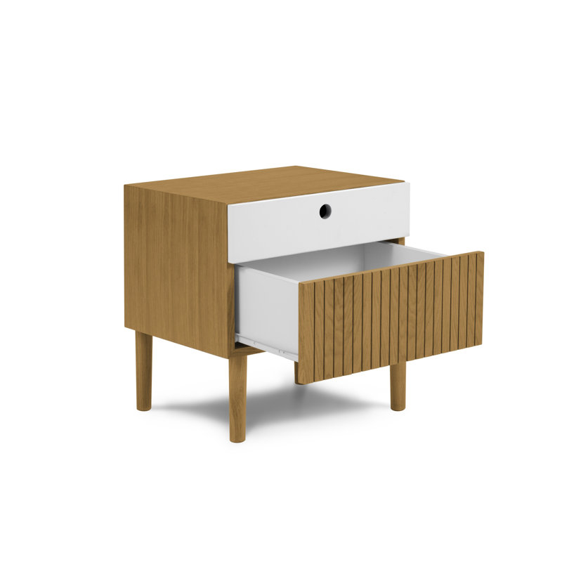 Ironesha 45cm W Manufactured Wood Bedside Table, Natural Oak/White
