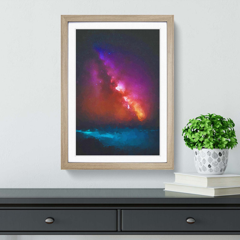 Stars over the Ocean - Picture Frame Graphic Art Print, 48cm H x 36cm W x 2cm D, Oak Framed