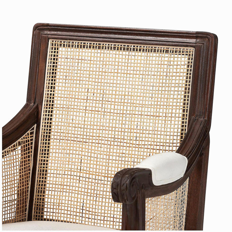 Fauteuil d'appoint traditionnel en tissu beige français et bois brun foncé