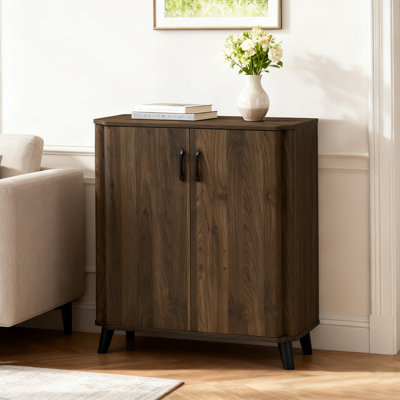 31.5" W Walnut Storage Cabinet with Doors, Mid-Century Modern Cabinet