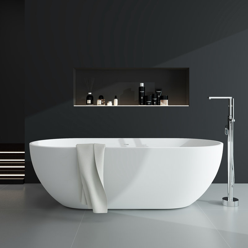 69'' x 29'' Freestanding Soaking Solid Surface Bathtub, Matte White