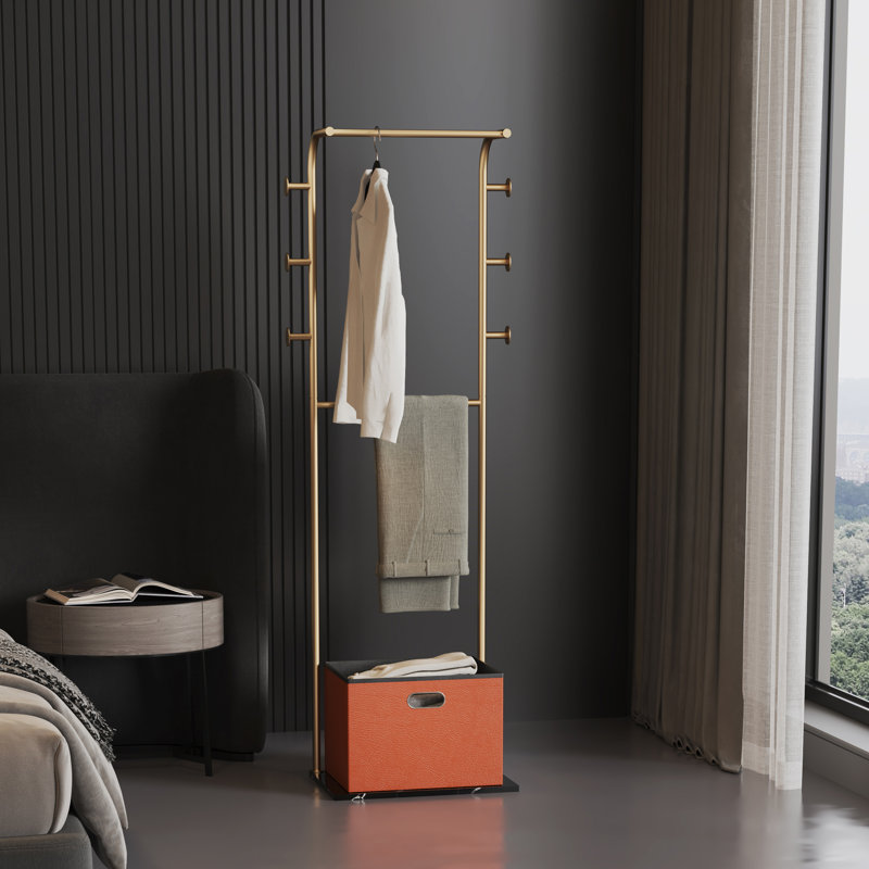Ekhum Steel 6 - Hook Freestanding Coat Rack with Elegant Marble Base and Storage Box