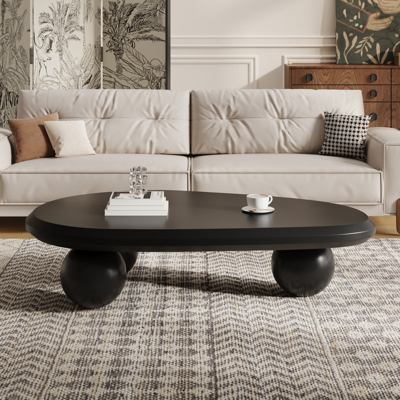 Table basse moderne en bois massif Khattab, Noir, Noir