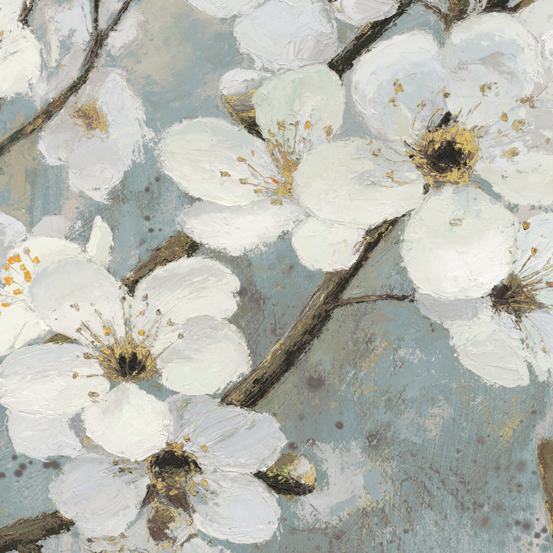 «Cherry Blossoms III Blue» par James Wiens - reproduction d'art sur toile tendue, H 20 po x l 20 po