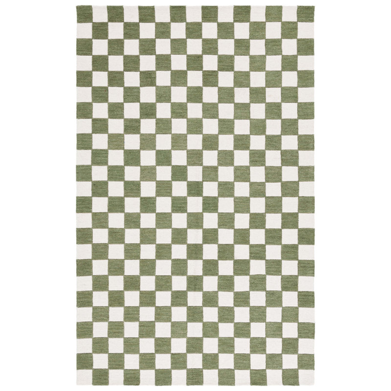 Tatti Ebony Hand Tufted Wool/Cotton Geometric Rug in Green/Ivory, Rectangle 5' x 8'