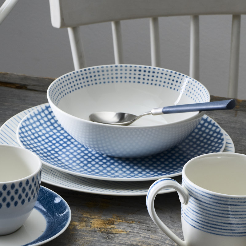 Blue and White Porcelain 12-Piece Dinnerware Set, Service for 4