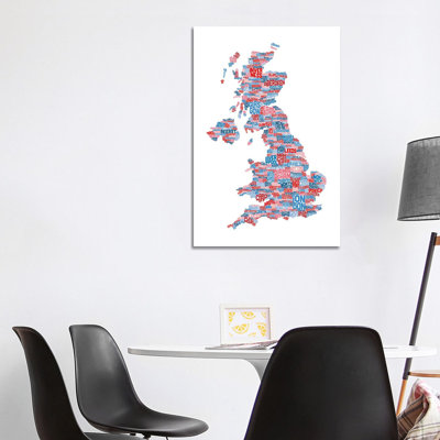 Great Britain Cities Text Map by Michael Tompsett - Wrapped Canvas Print