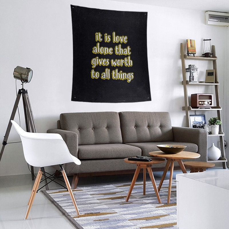 Tapisserie tableau noir de polyester love quot, H 27,5 po x l 37,5 po, Jaune
