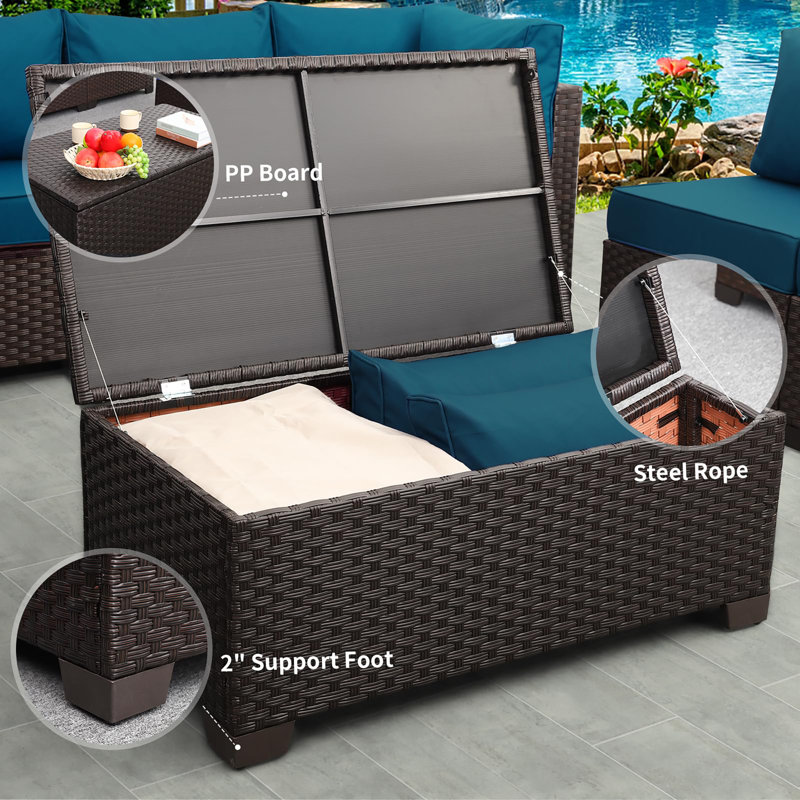 Patio Coffee Table All-Weather Wicker Side Table with Waterproof Cover, Brown