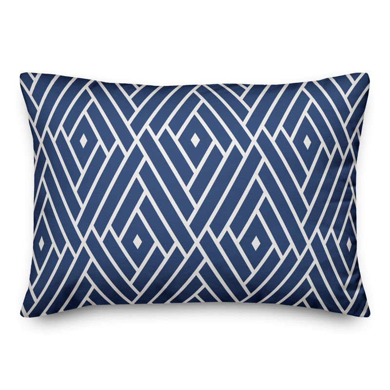  Coussin rectangulaire d'extérieur Abstract Diamond, Pas de bourre, Bleu marine/blanc