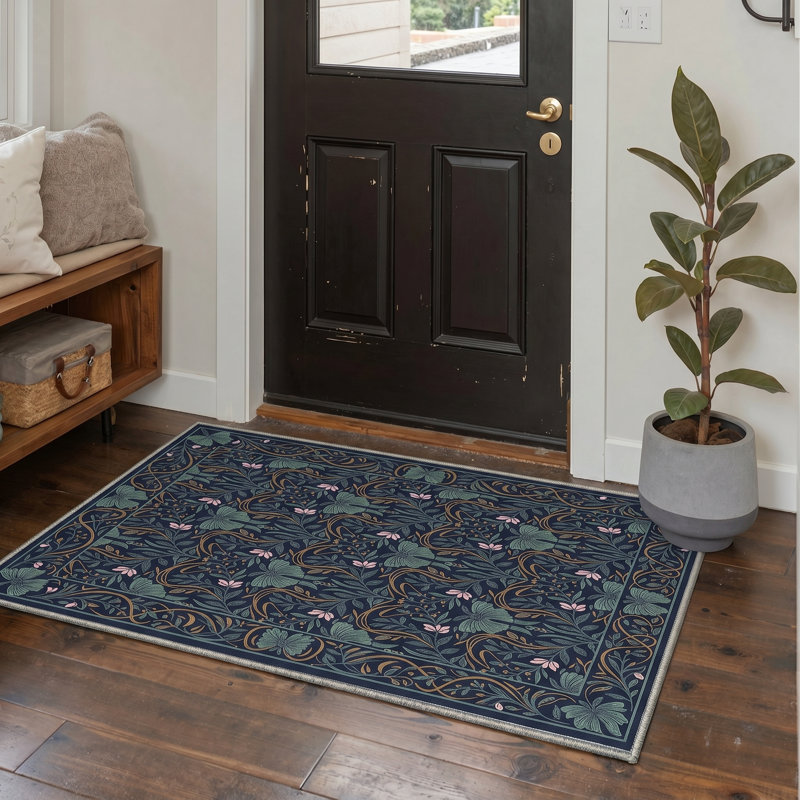 Tapis d'intérieur bleu lavable à la machine Allendale Vinewood, Rectangle 6' x 9'