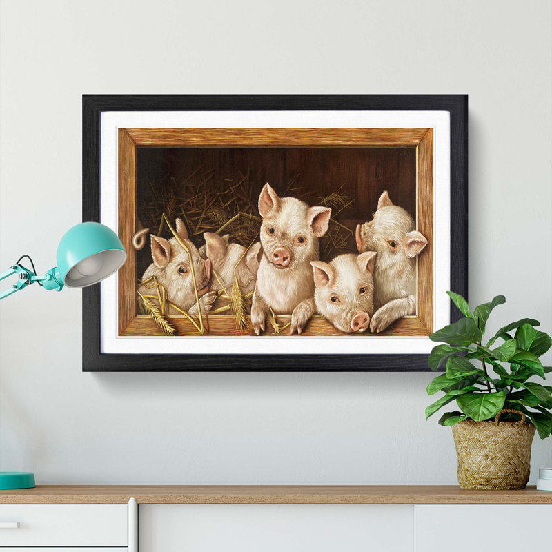 Prize Pigs - Picture Frame Painting Print, 27cm H x 36cm W x 2cm D, Black Framed