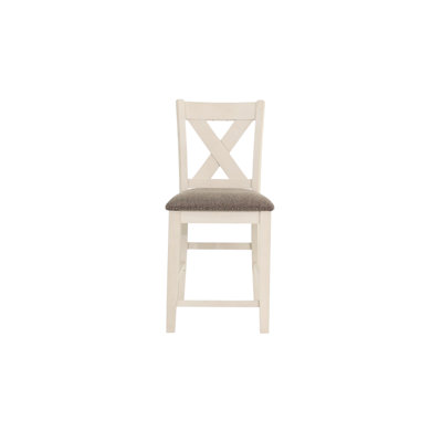 Chaise de salle à manger à hauteur de comptoir de 2, style avec assise coussinée au fini crème 2 pour salle à manger, hauteur, dossier en X et blanc