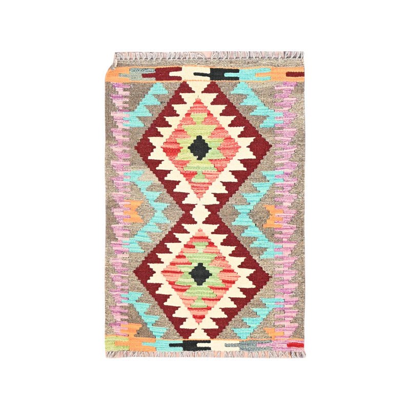 2'x3' Colorful Hand Woven Pure Wool Afghan Kilim Oriental Rug 634C7EC879F44CA9B09B9DB79682344F