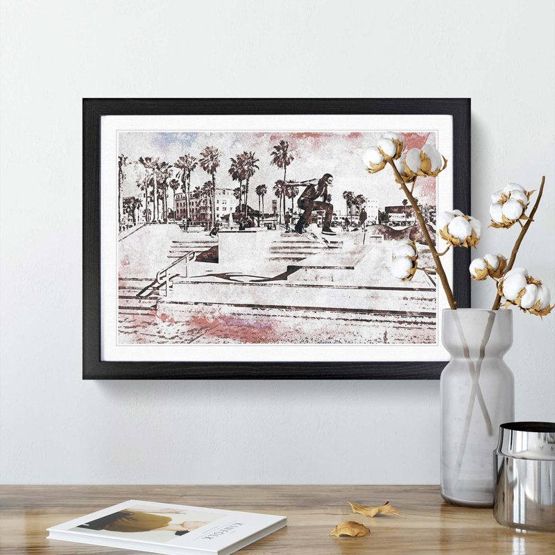Tricks with the Skateboard in Abstract - Picture Frame Painting Print, 50cm H x 76cm W x 2cm D, Black