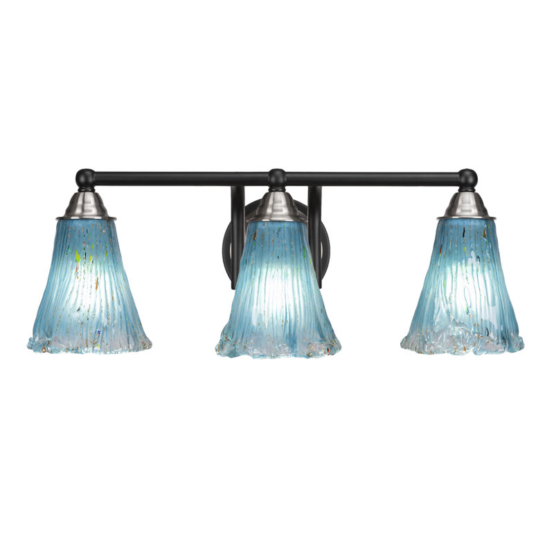 Barre d'éclairage de salle de bain 3 lumières Michell, Noir mat / nickel brossé, Cristal bleu sarcelle
