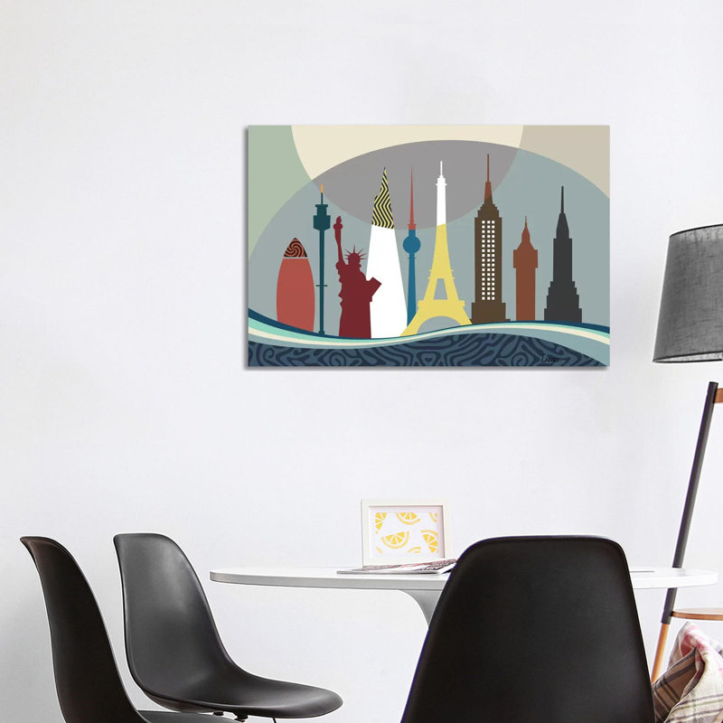 «World Travel Repères» par Lanre Studio - impression sur toile tendue, H 26 po x l 40 po x 1,5 po