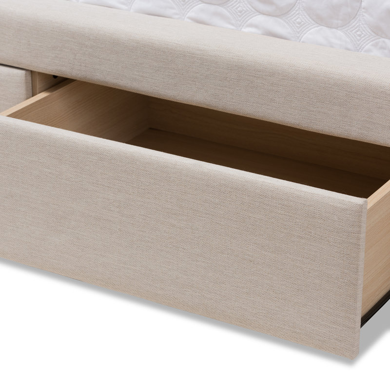 Beige King Upholstered Storage Bed with Tufted Headboard and Drawers