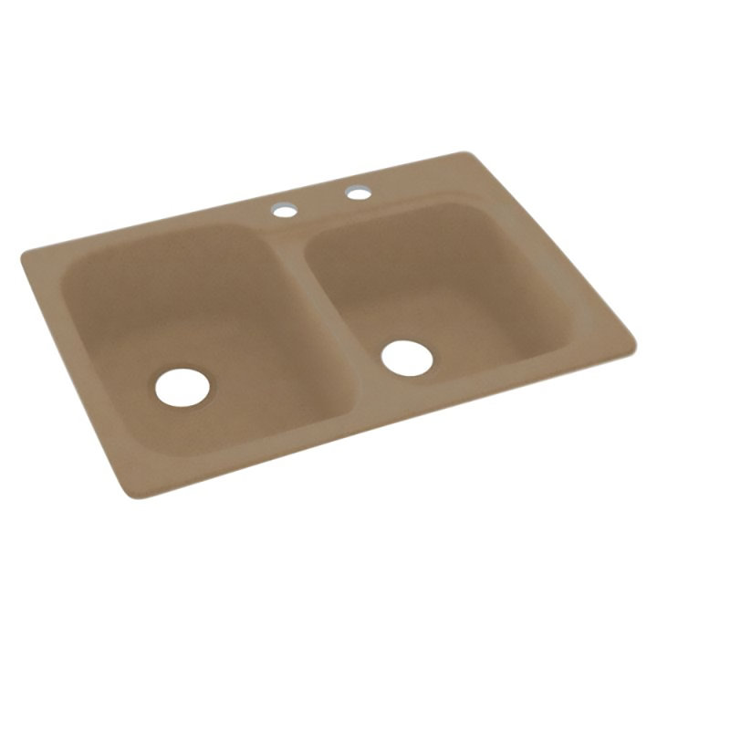 Swan 22'' W Double Bowl Solid Surface Dual Mount Kitchen Sink, 2 Hole 2C, Barley