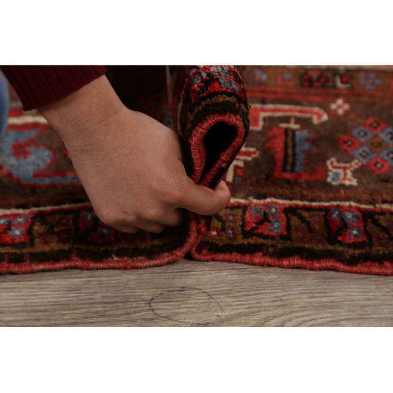 Tapis décoratif en laine noué à la main de conception unique Heriz rouge 7 pi 8 po x 10 pi 8 po