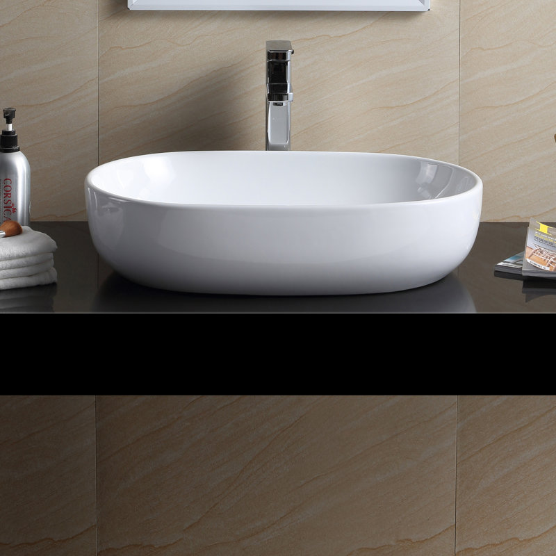 Modern Vitreous China Oval Vessel Bathroom Sink