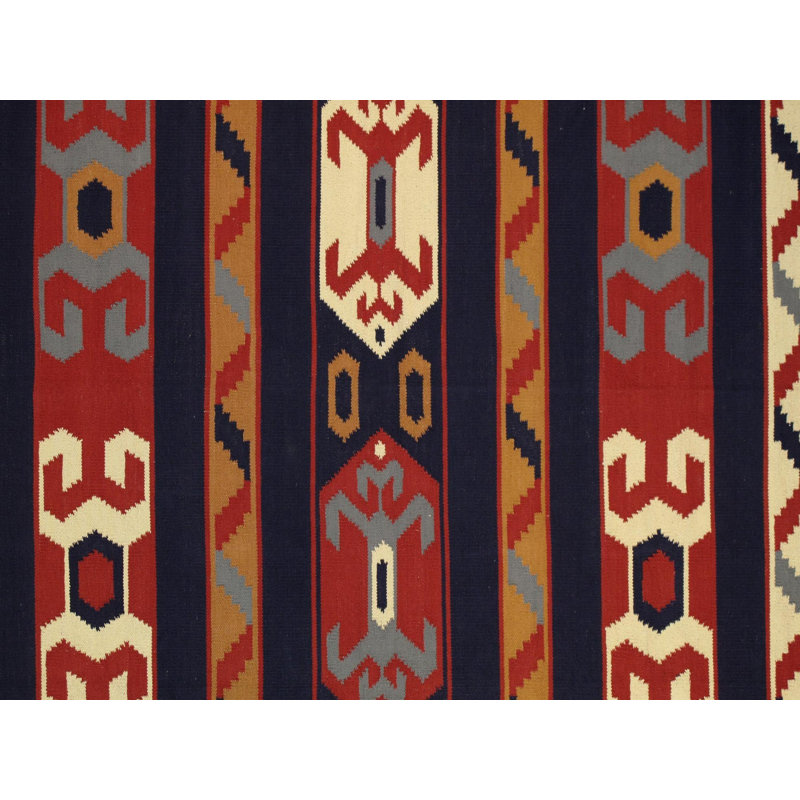 Tapis rayé rectangulaire en coton / laine fait à la main 9 pi x 12 pi Alarik