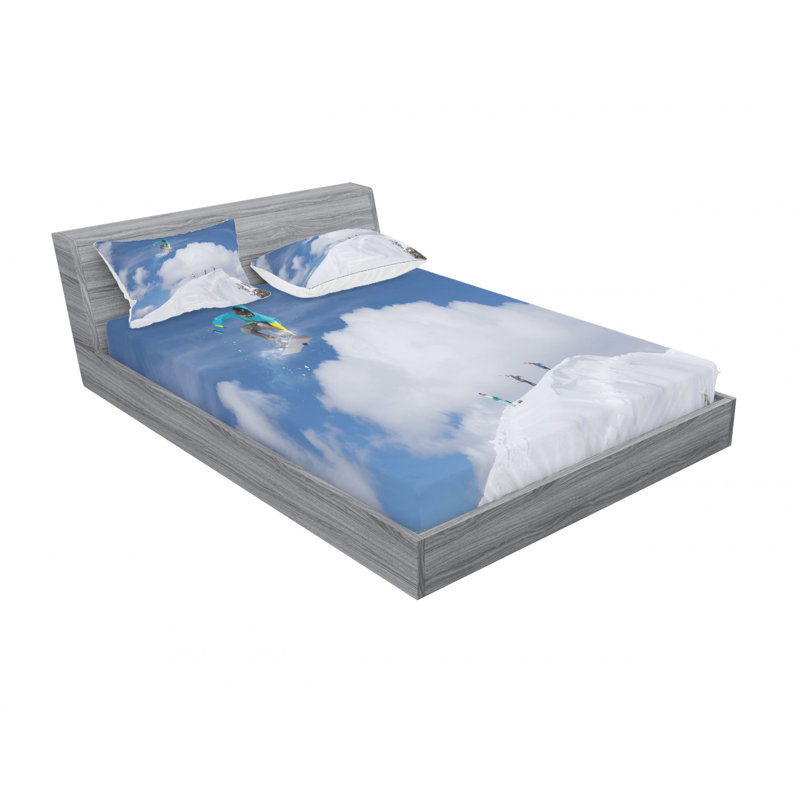 Microfiber Sheet Set, Full/Double Sheet Set with Fitted Sheet, Flying Snowboarder on the Cloudy Sky