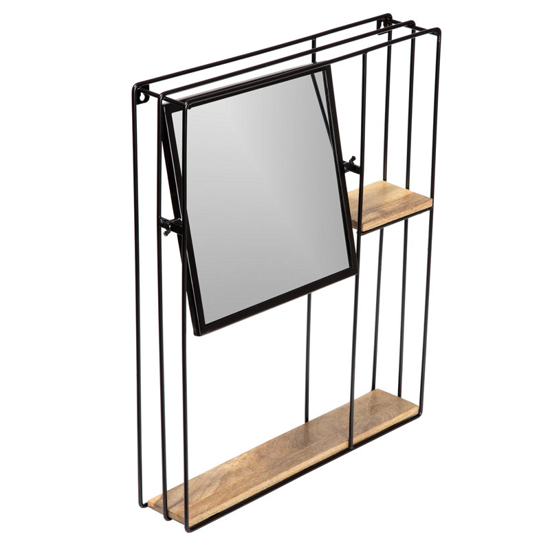 Metal Flat Wall Mirror with Shelves