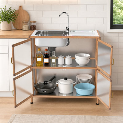 This Multi-Functional Floor-Standing Sink Is Made Of Thickened Stainless Steel And Features Built-In Storage Cabinets. It Has A Reasonable Size And Can Be Installed In Indoor Laundry Areas Or Outdoors.