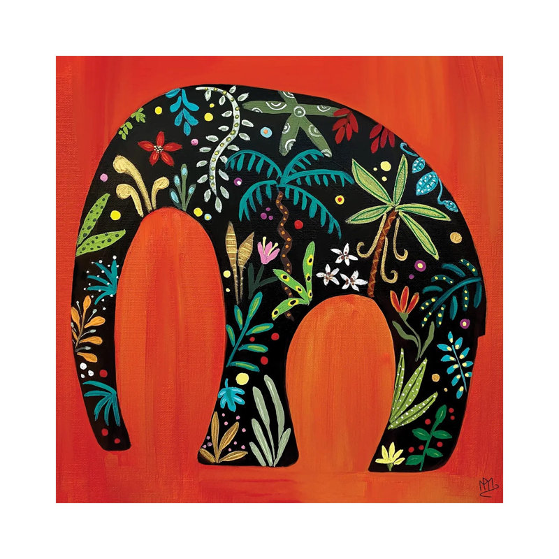 Red Jungle Elephant by Magali Modoux - Gallery-Wrapped Canvas Giclée on Canvas, Wrapped Canvas, 45.72 cm H x 45.72 cm W